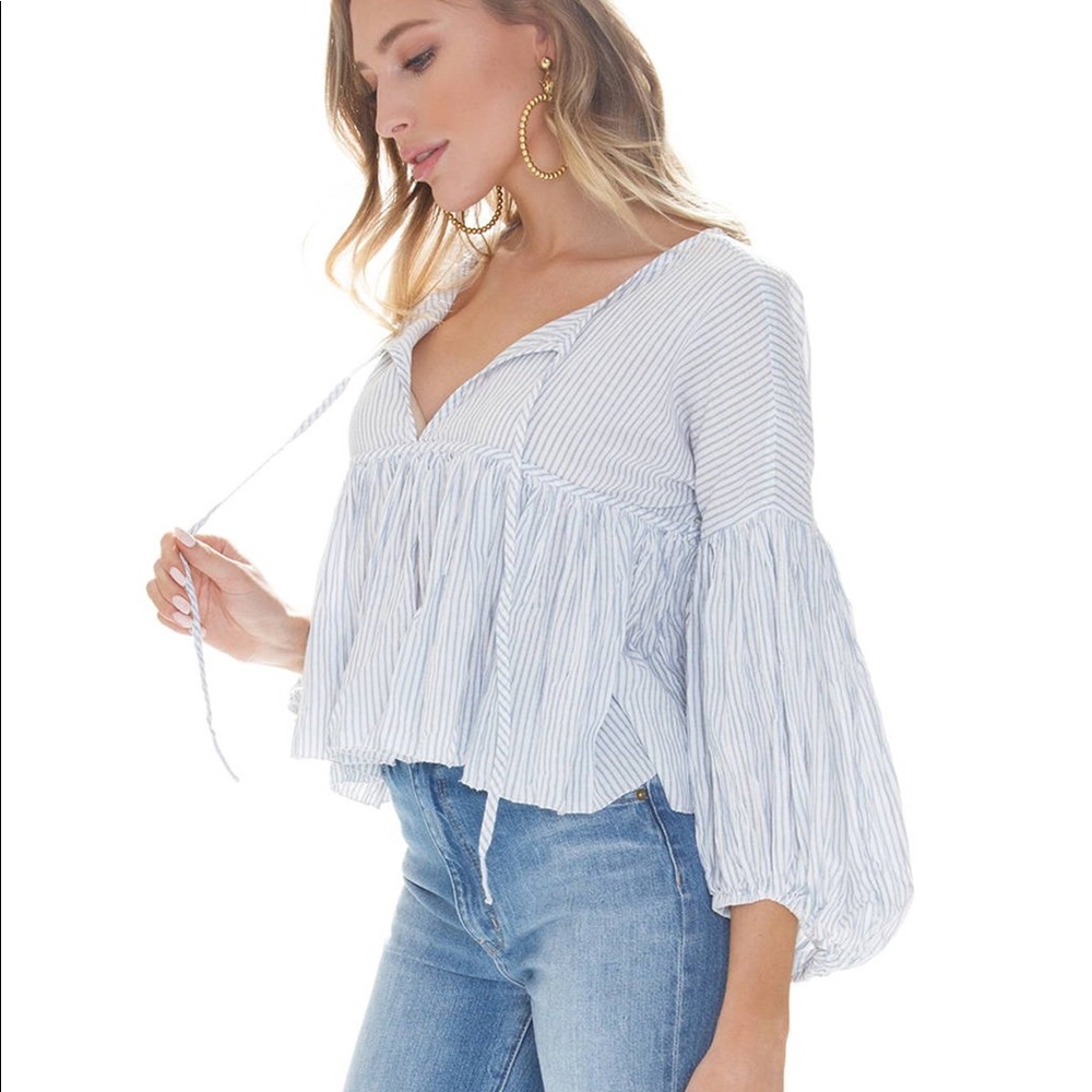 Free People Blue and White Striped Blouse